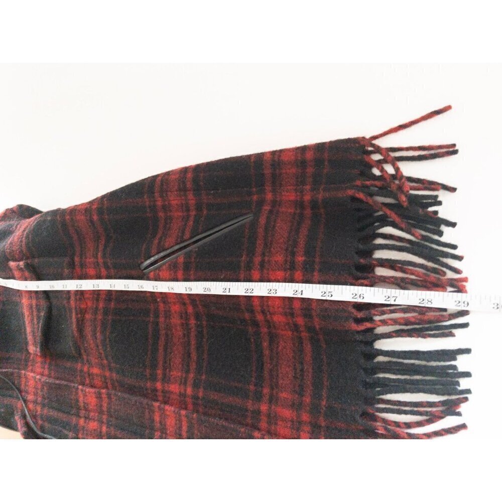 The Kooples Buffalo Plaid Red Wool Sweater Coat Fringe  SZ M - Picture 8 of 13